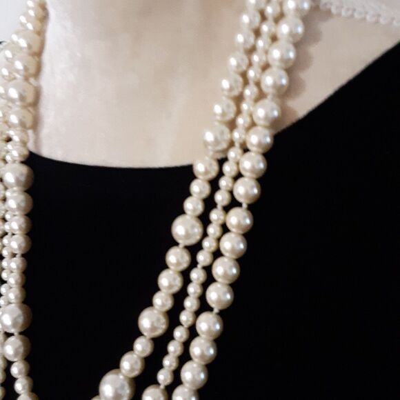 J Crew luminous 3 strand faux pearl 32" necklace cascading strand down back - Picture 9 of 9